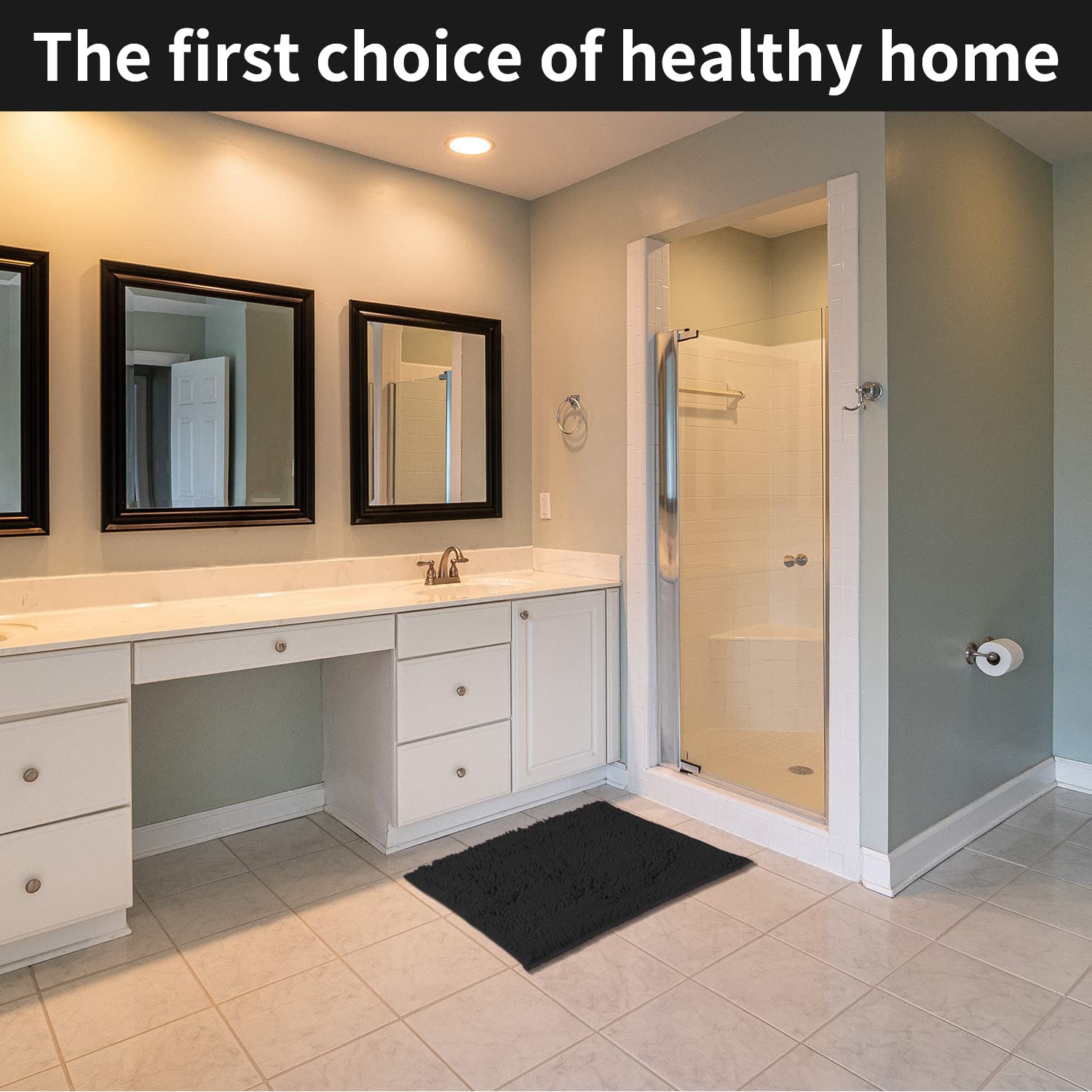 Tappeti da bagno, super assorbenti, lussuosi tappeti da bagno in ciniglia, resistenti e morbidi, lavabili per vasca, (nero, 50,8 x 50,8 cm + 43,2 x 61 cm + 50,8 x 81,3 cm)
