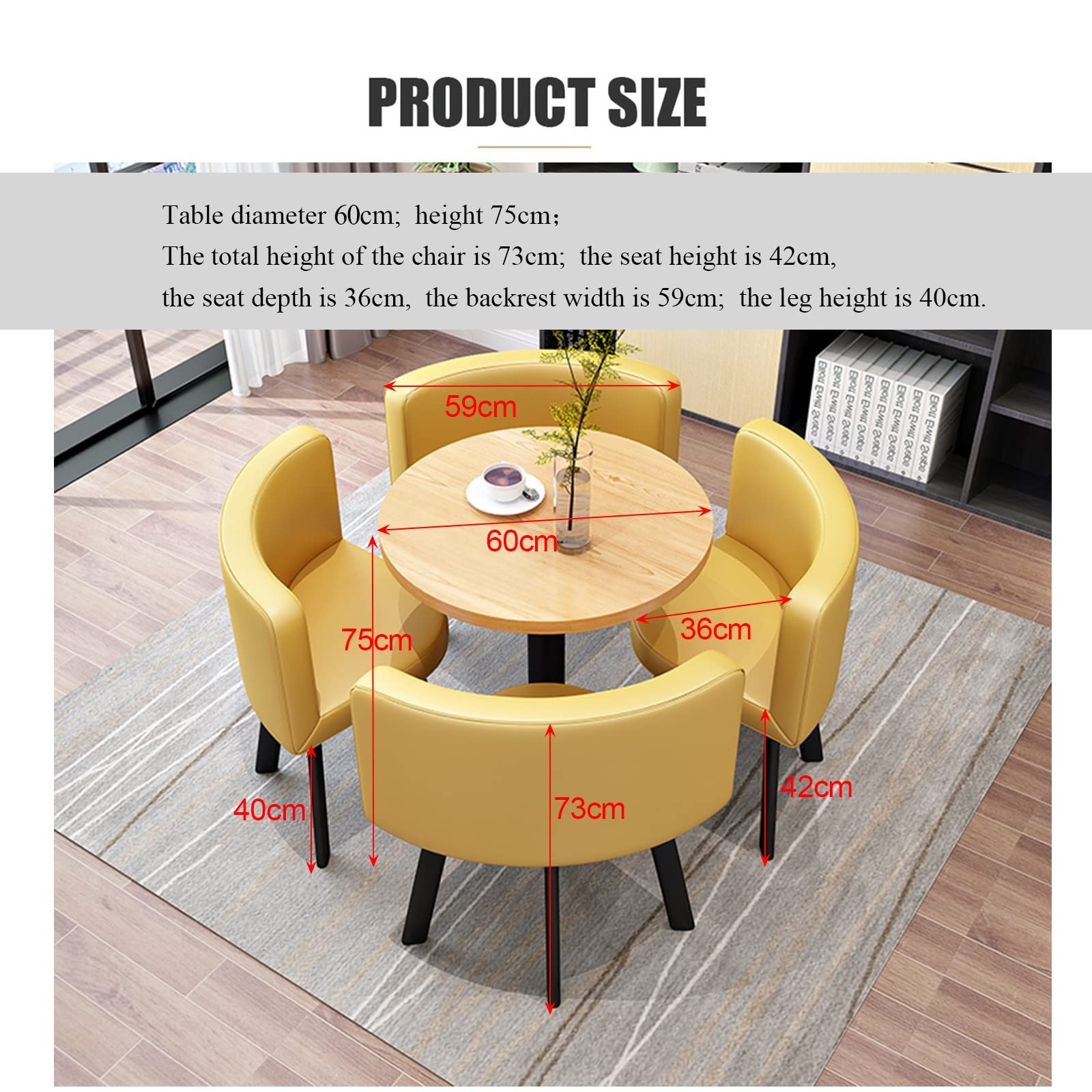 Mesa redonda Mesa de comedor Combinación de mesa y silla, 60cm Estilo sencillo Recepción de oficina Conjunto de escritorio y silla, Mesa redonda Cafetería Mesa de ocio, con 4 sillas Mesa de ocio ( Col