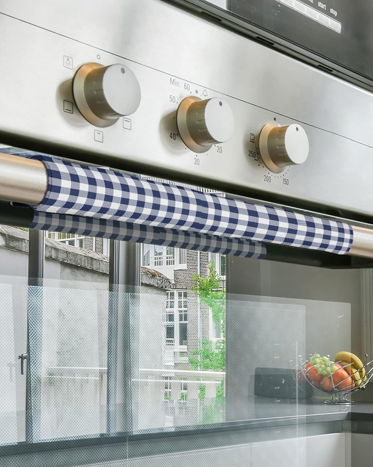 Rustic Navy White Checkered Buffalo Plaid Refrigerator Door Handle Covers Set of 2, Keep Kitchen Appliance Clean from Smudges, Fingerprint, Blue Pattern Farmhouse Decor Protector for Fridge