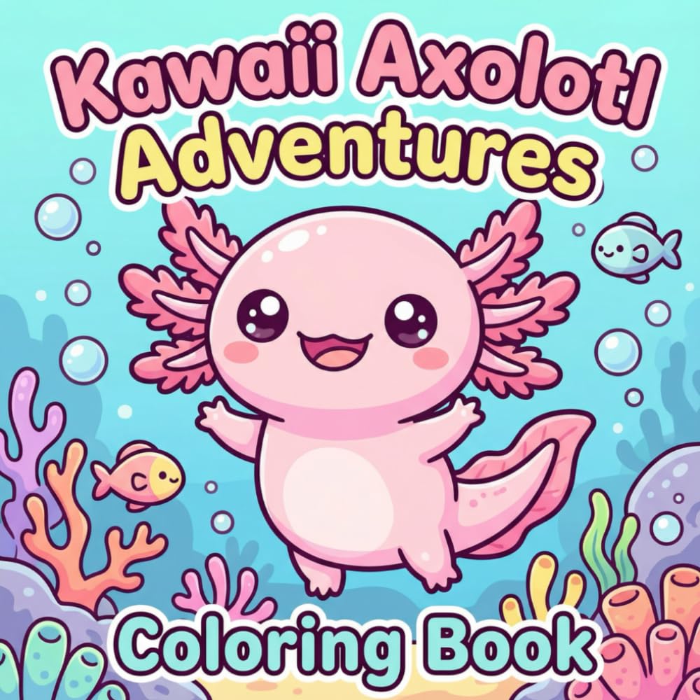 Kawaii Axolotl Coloring Book for Kids: Cute and Easy Axolotl Pages for Creativity, Relaxation, and Fun Ages 4–8