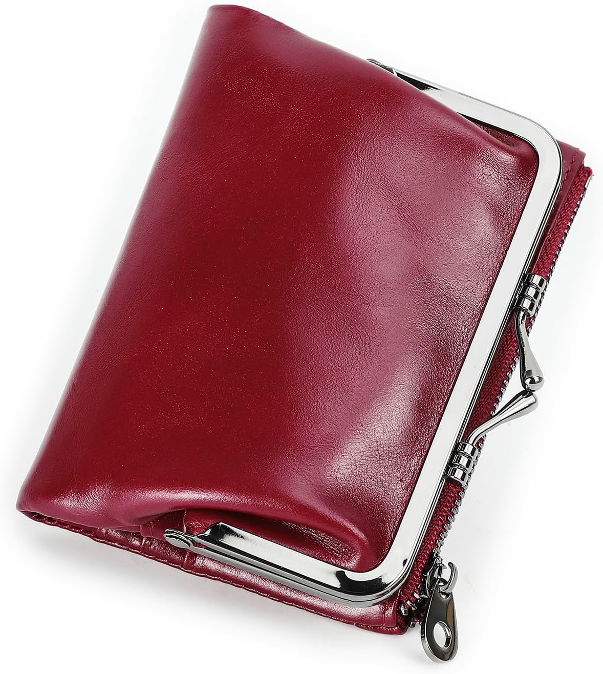 Women's Kiss Lock Wallet Full Grain Leather Coin Purse RFID Wallet