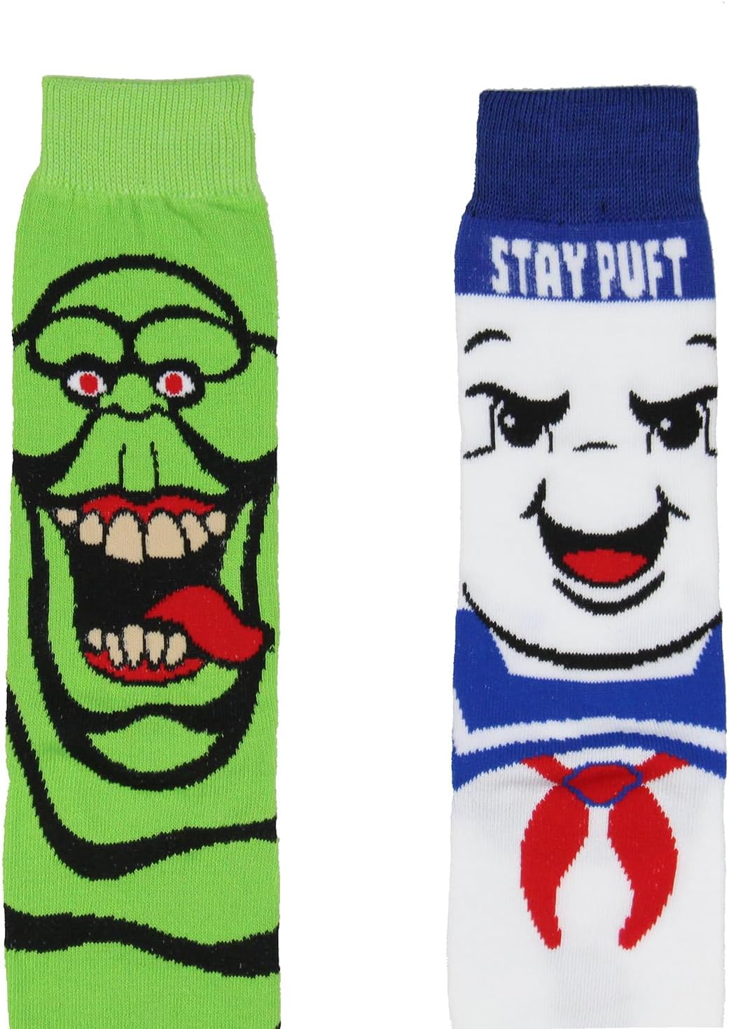Hyp Ghostbusters Men's Novelty The Stay-Puft Marshmallow Man and Slimer Big Face Character 2 Pack Crew Socks Shoe Size 6-12