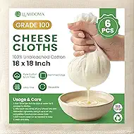 6Pcs Cheese Cloths for Straining 18x18 Inch, Grade 100 Reusable Cheesecloth Bags for Straining With Reinforced Edges, Unbleached Cotton Muslin Fabric Strainer for Baking, Juicing, Milk, Cheese, Crafts