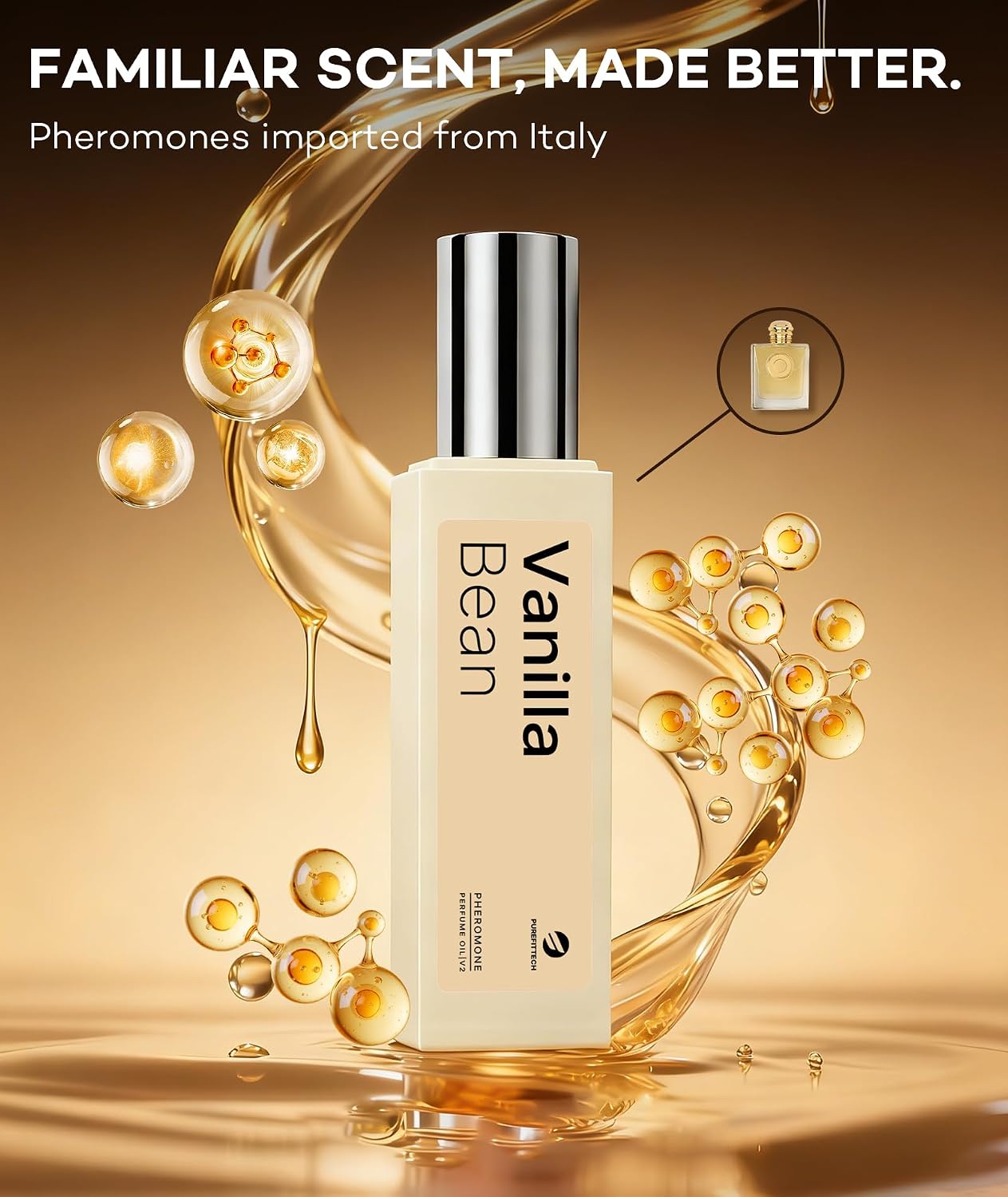 purefittech Pheromones Perfume Oil for Women, Vanilla Bean Fragrance Roll-on Long Lasting Pheromone Perfume Oil, 0.68 fl oz (2 * 10ml) Travel Size Pure Essential Oil Parfum Made in USA