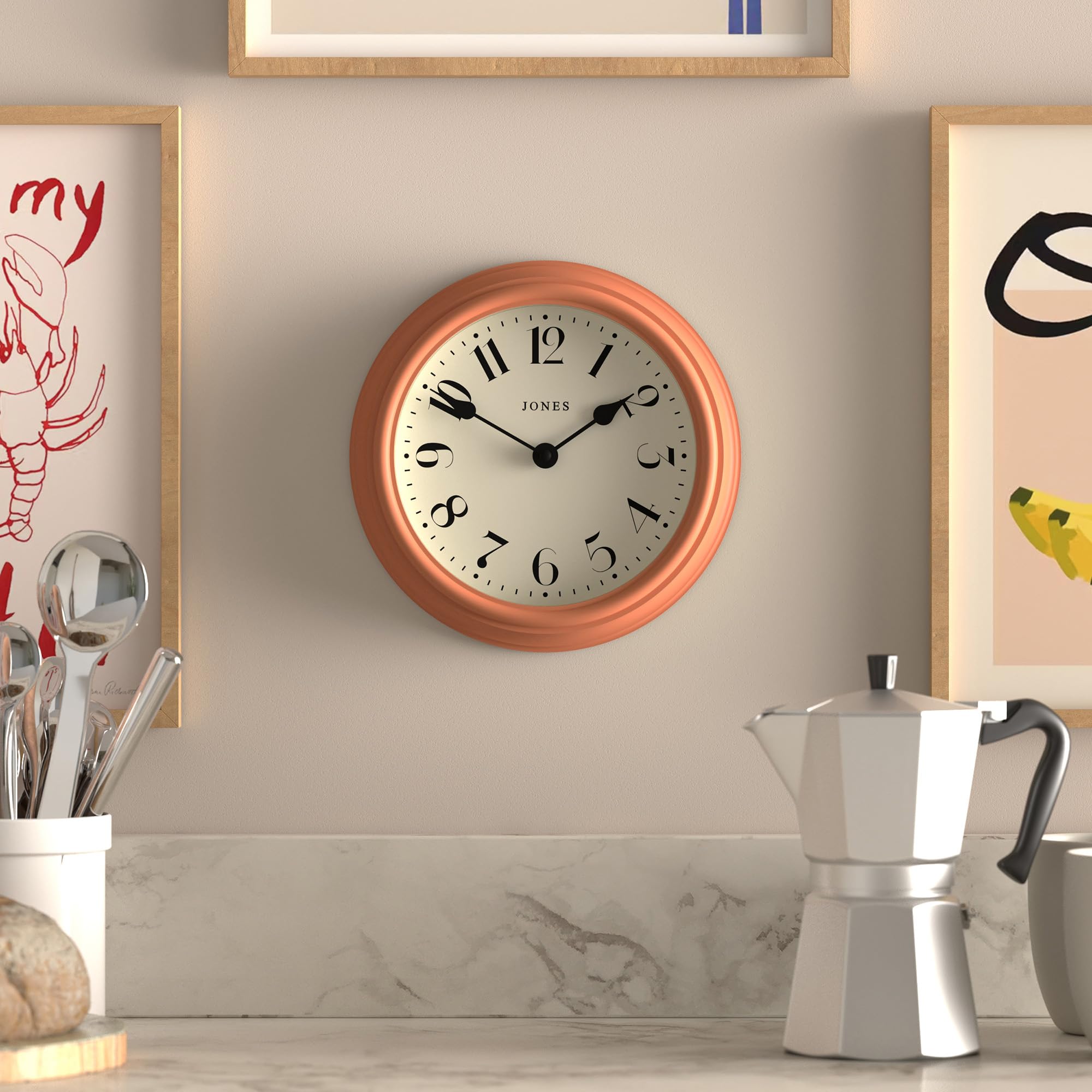 Jones Clocks® Frieze wall clock, Terracotta Orange, 23 x 23 x 4.5 cm - Image 3