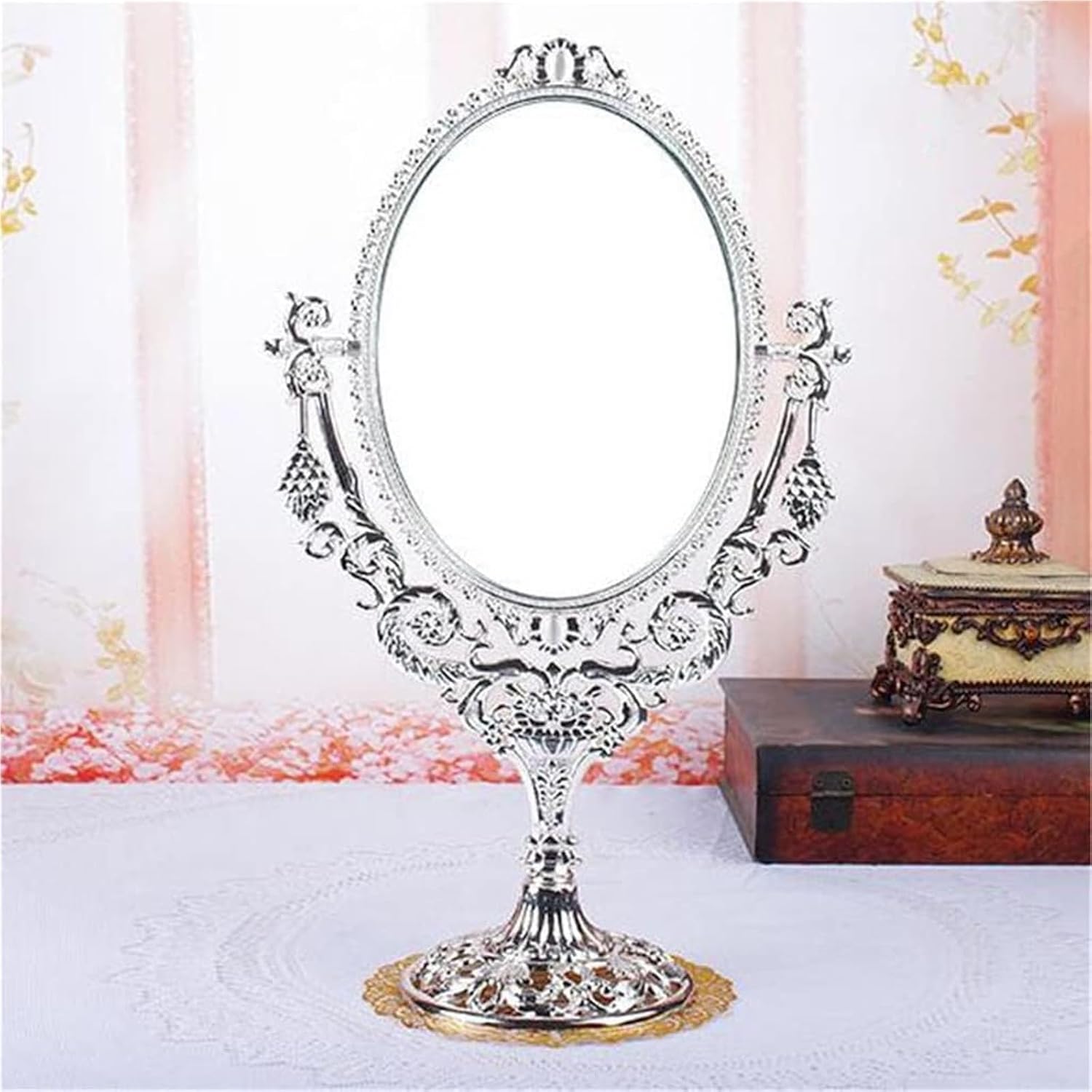 European Style Mirrors Makeup Desktop Princess Retro Oval Female Dressing Desk Top