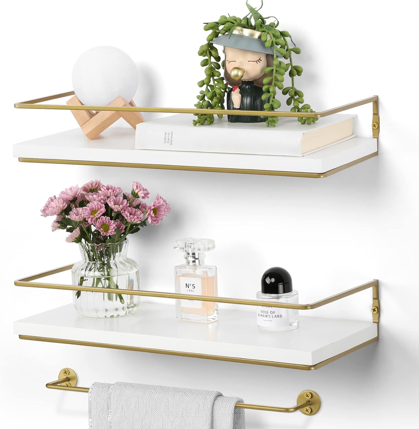 White Floating Shelves Wall Mounted, Bathroom Shelf Wall Shelf Set of 2