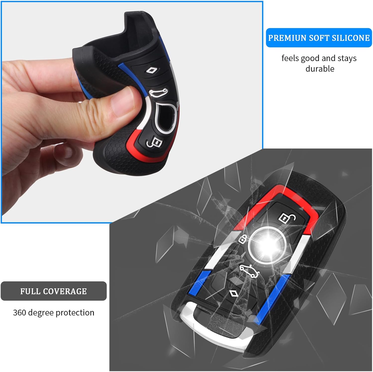 QBUC for BMW Key Fob Cover, Silicone Key Shell Case for BMW X3 X5 X4 X1 X6 2 3 4 5 6 7 Series M3 M5 M6 GT3 GT5 G30 F10 F20 Key Protector with Keychain