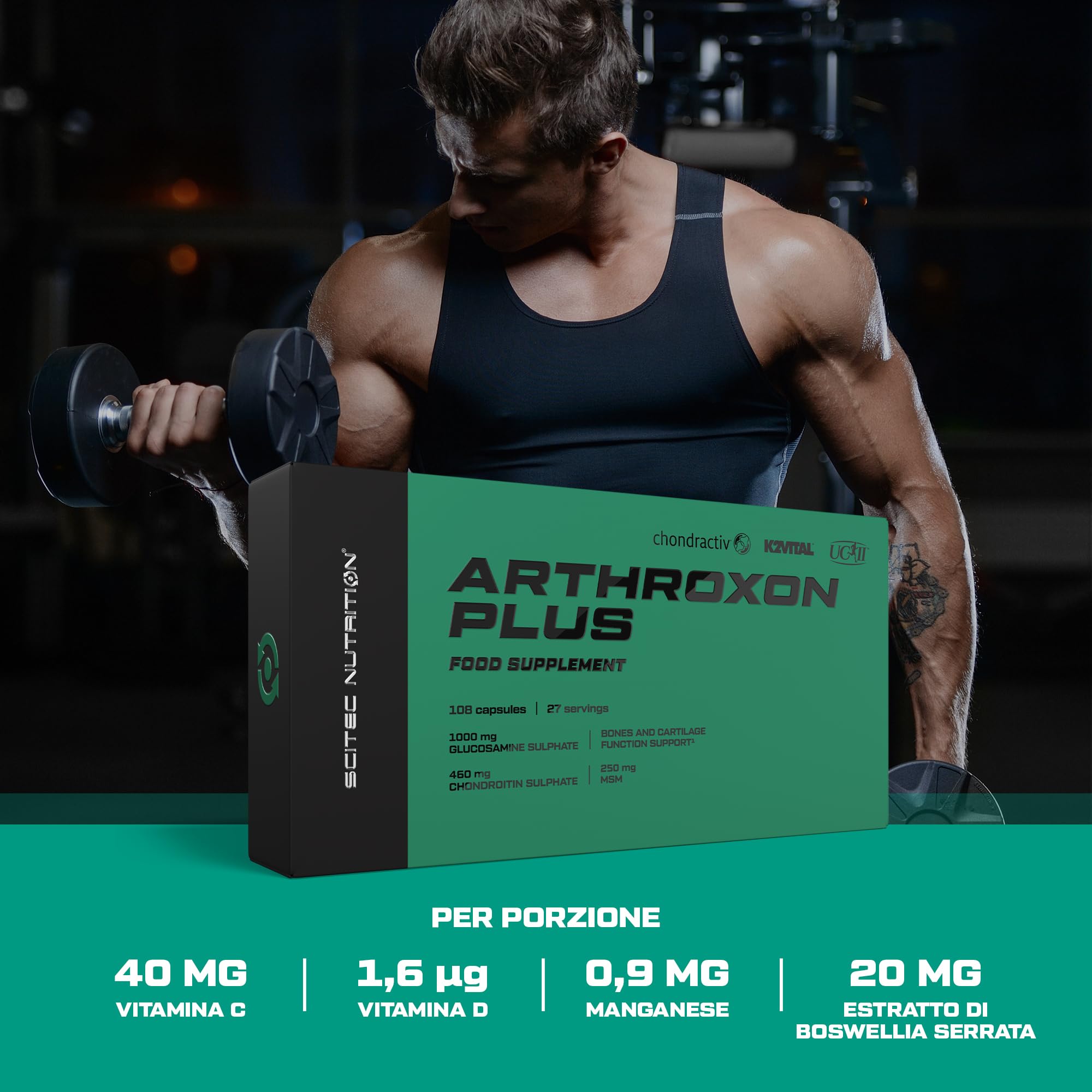 Scitec Nutrition Arthroxon Plus, Integratore alimentare capsula con solfato di glucosamina, cartilagine idrolizzata in polvere, condroitin solfato, 108 capsula