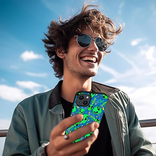 Miniatura 7 de Funda compatible con iPhone 15 Pro Max, funda protectora de teléfono verde OVNI de aliens para mujeres y niñas, protección de cuerpo completo suave