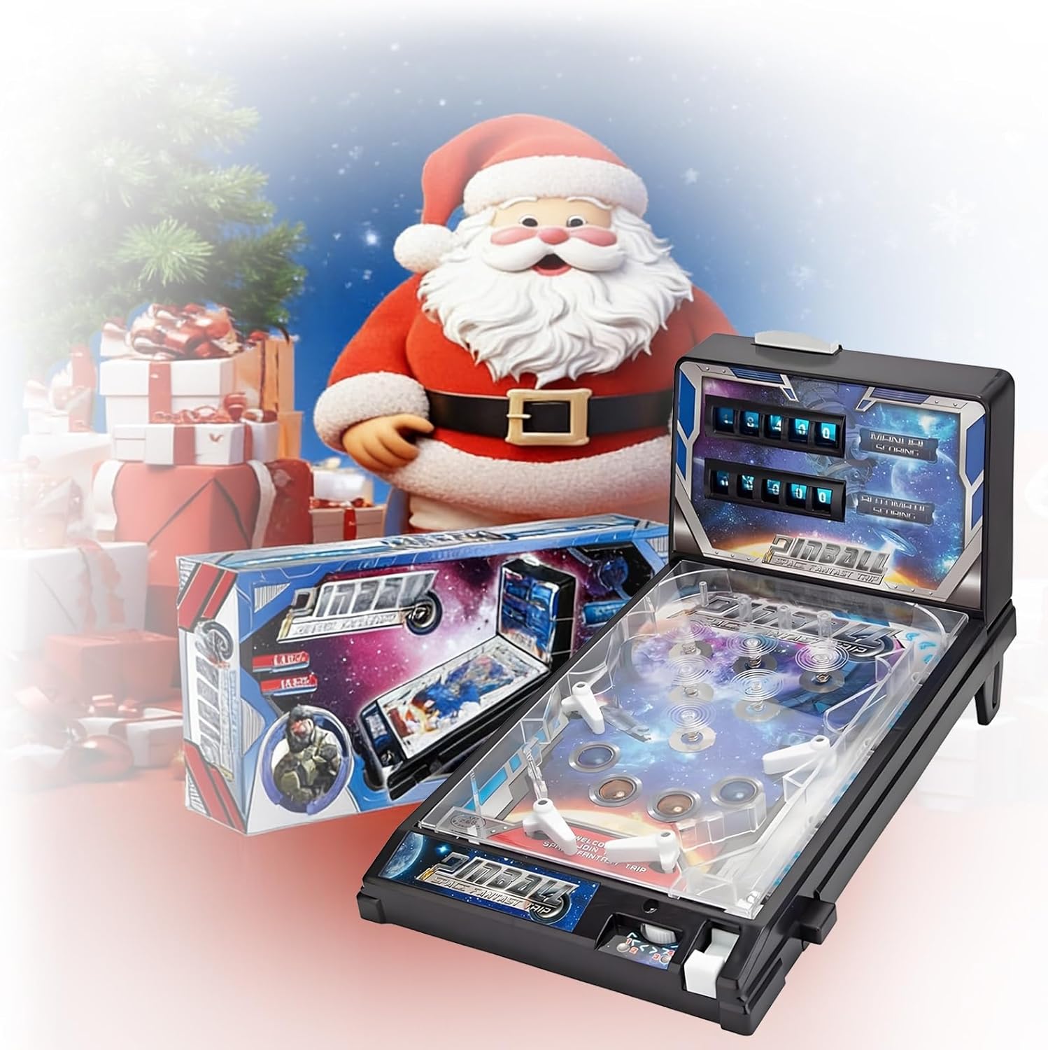 Table Top Pinball Machine, Interactive Arcade Game for Family Fun - with Lights Sounds, Electronic Desktop Ball Shooting Toy, Ideal Gift for Kids Adults Birthday Christmas