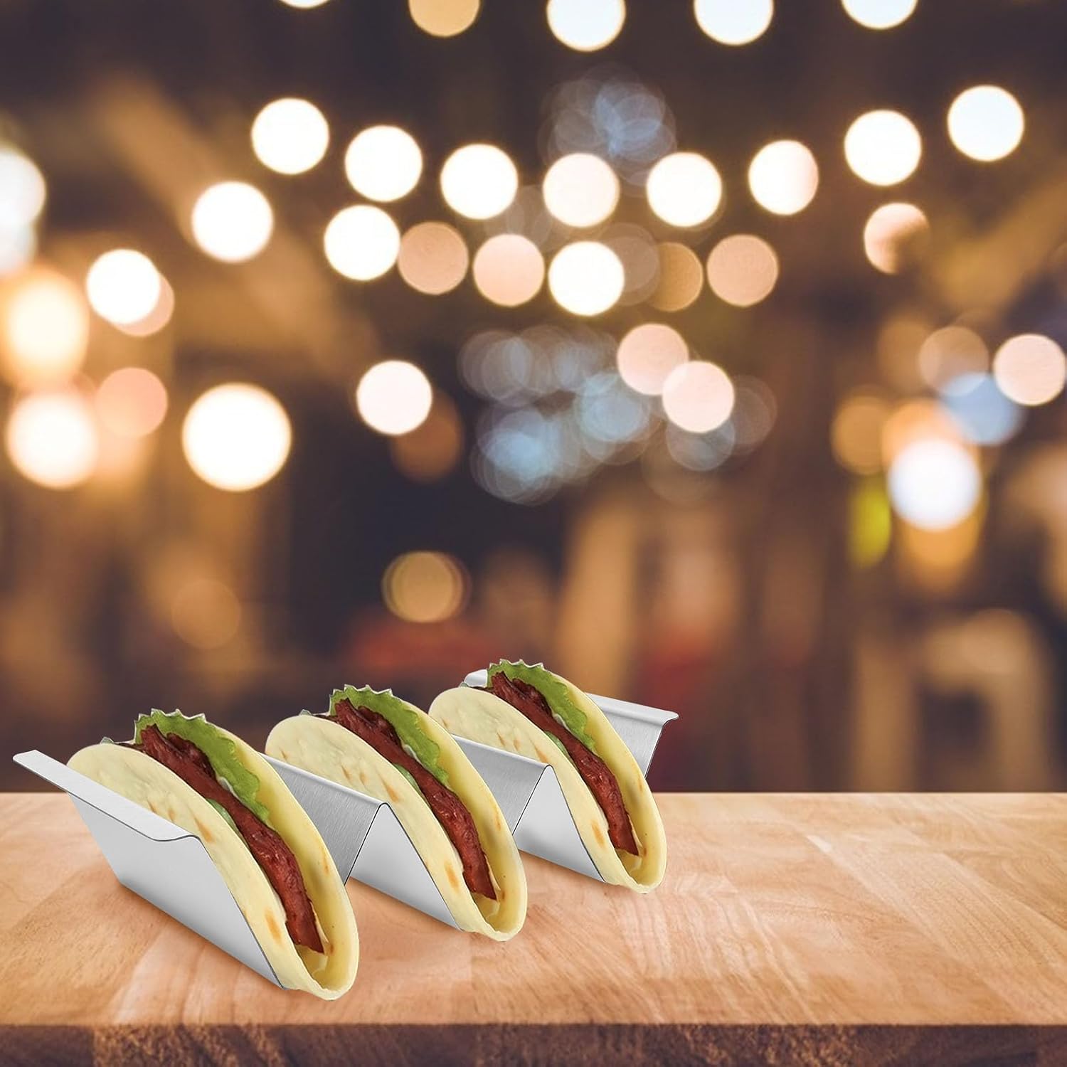 Stainless Steel Taco Stand Rack for Hot Dogs and Burritos, Silver