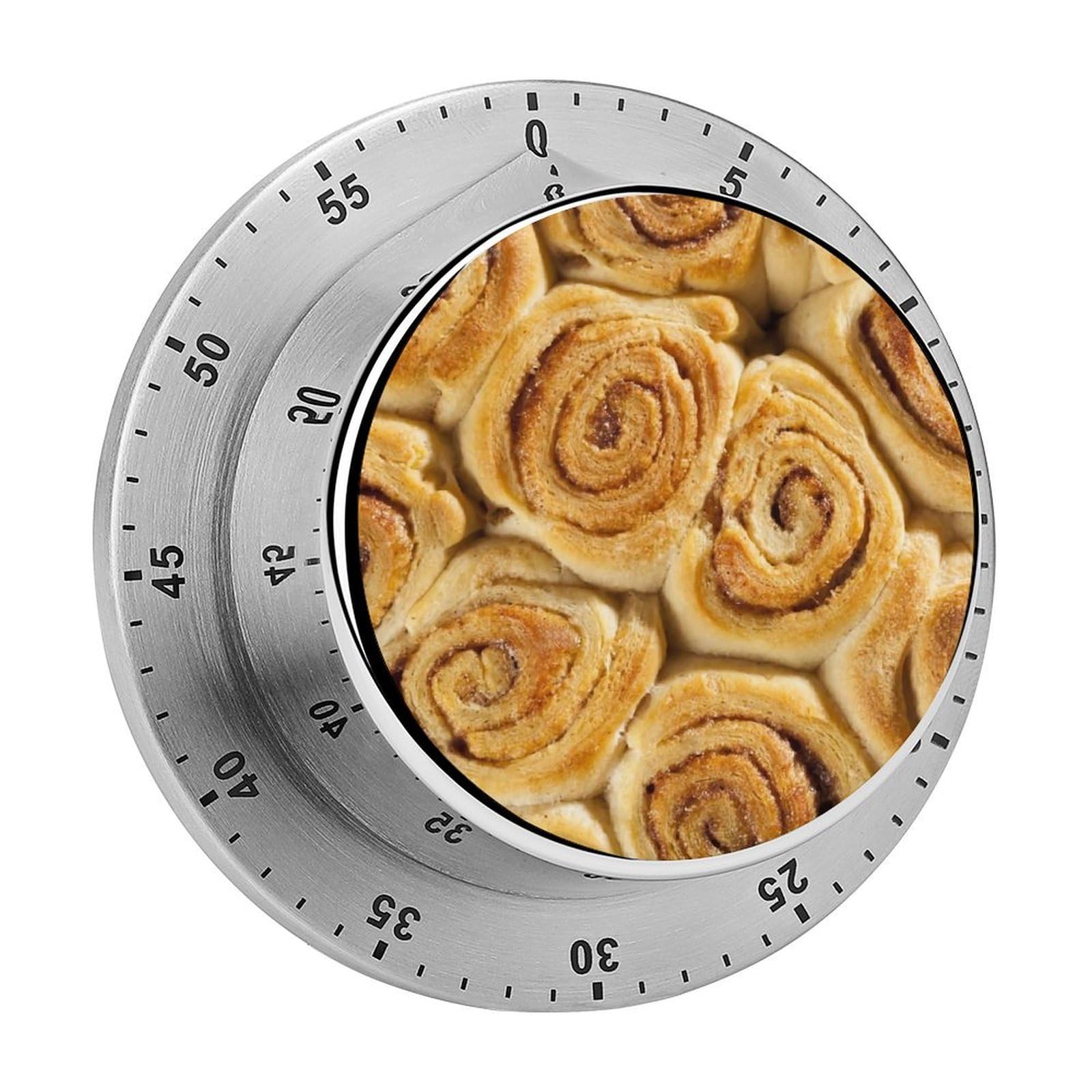 Cinnamon Roll Stainless Steel Magnetic TimerMechanical Kitchen Timer, No Battery, for Cooking, Studying, Workouts