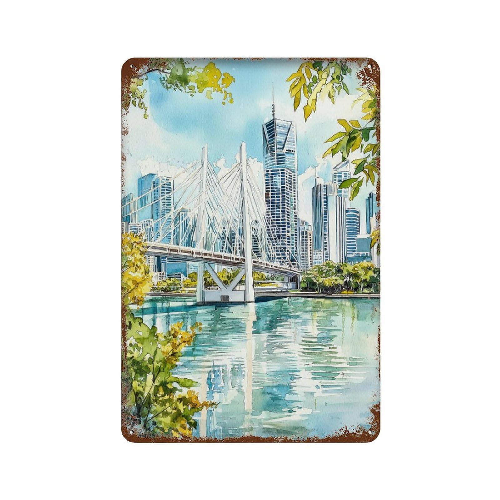 xiaoxiaoshen Brisbane River Australia Cityscape Story Bridge Queensland Wall Decor Art Metal Tin Poster Modern Home Decor Art Home Bar Shop Decorations Vintage Sign 30x20cm