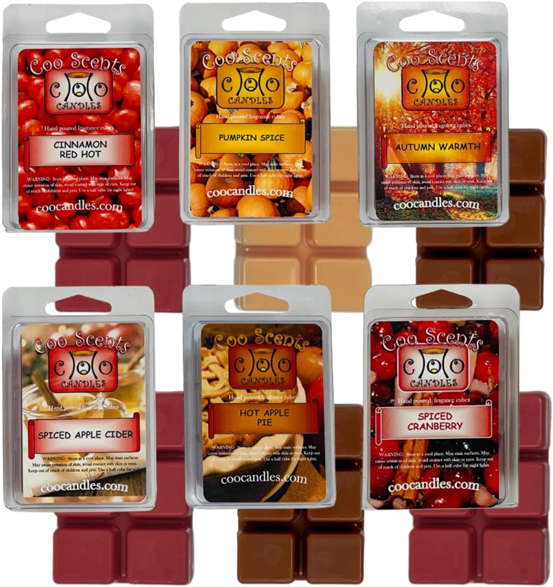6 Pack Soy Candle Scented Wax Melts Bars Cubes - Fall Scents - Pumpkin Spice, Cranberry, Hot Apple Pie, Autumn Warmth, Apple Orchard and More! for Scented Warmer - Made in The USA