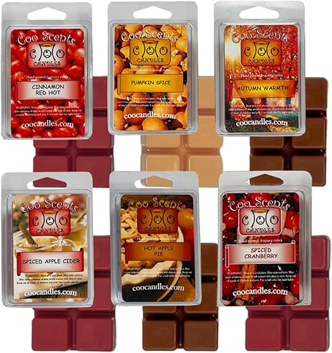 Vela sin mecha de mezcla de soja, cubos de cera para derretir aromas otoñales, especias de calabaza, rojo canela caliente, pastel de manzana