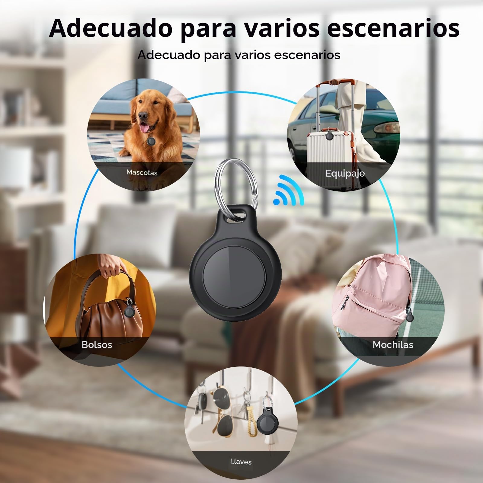 Smart Air Tracker Tag 4 Pack, Mini Localizador de Objetos Bluetooth con Buscar Apple (sólo iOS), IP67 Impermeable, Batería Reemplazable, Llaves/Coche/Cartera/Equipaje