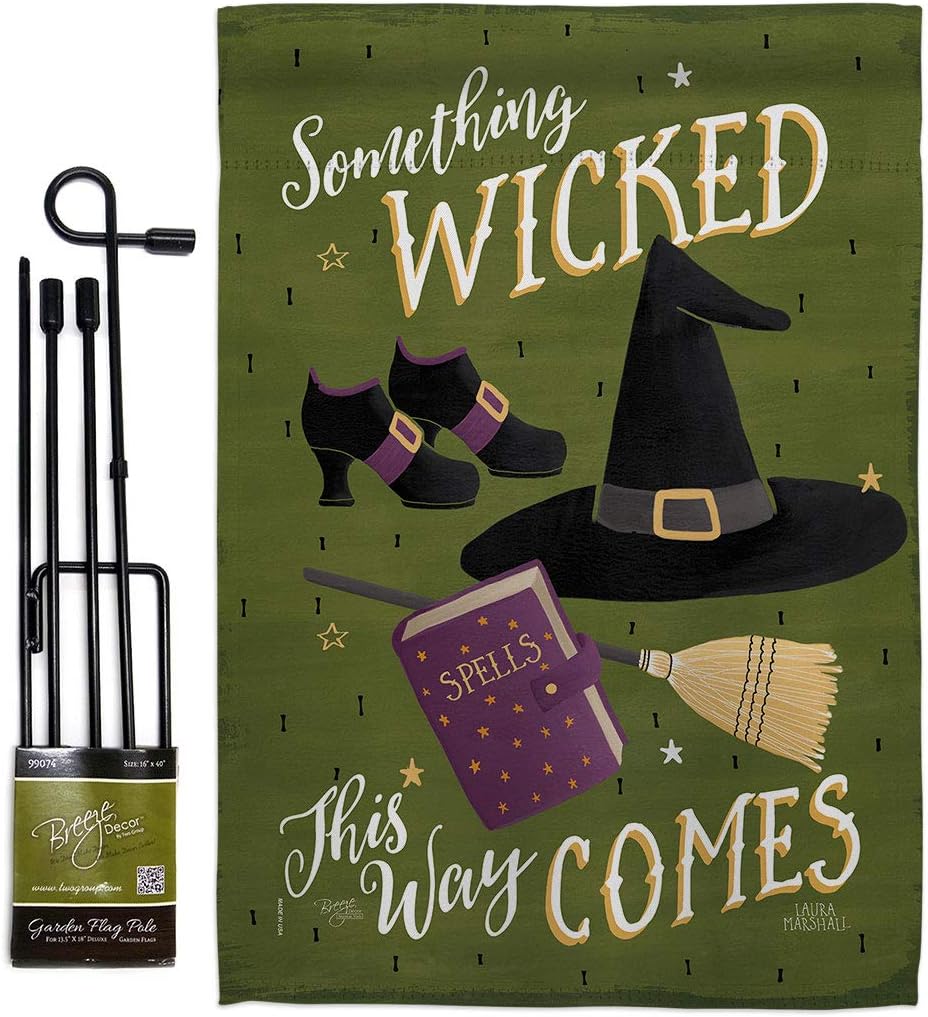 Breeze Decor GS112082-BO Something Wicked Fall Halloween Impressions Decorative Vertical 13" x 18.5" Double Sided Garden Flag Set with Banner Pole Included Printed in USA