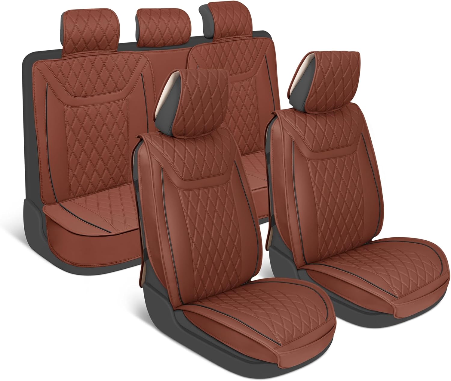 MotorBox Car Seat Covers – Ranch Leatherette Faux Leather Terracotta Seat Covers for Car – Diamond Stitched Cushioned Seat Protectors for Automotive Accessories, Trucks, SUV, Car – Full Set