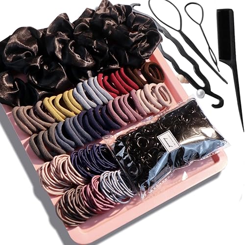 YANRONG Juego de 1159 piezas de accesorios para el cabello para mujer, coleteros sin costuras, variedad de scrunchies para el cabello, bandas para
