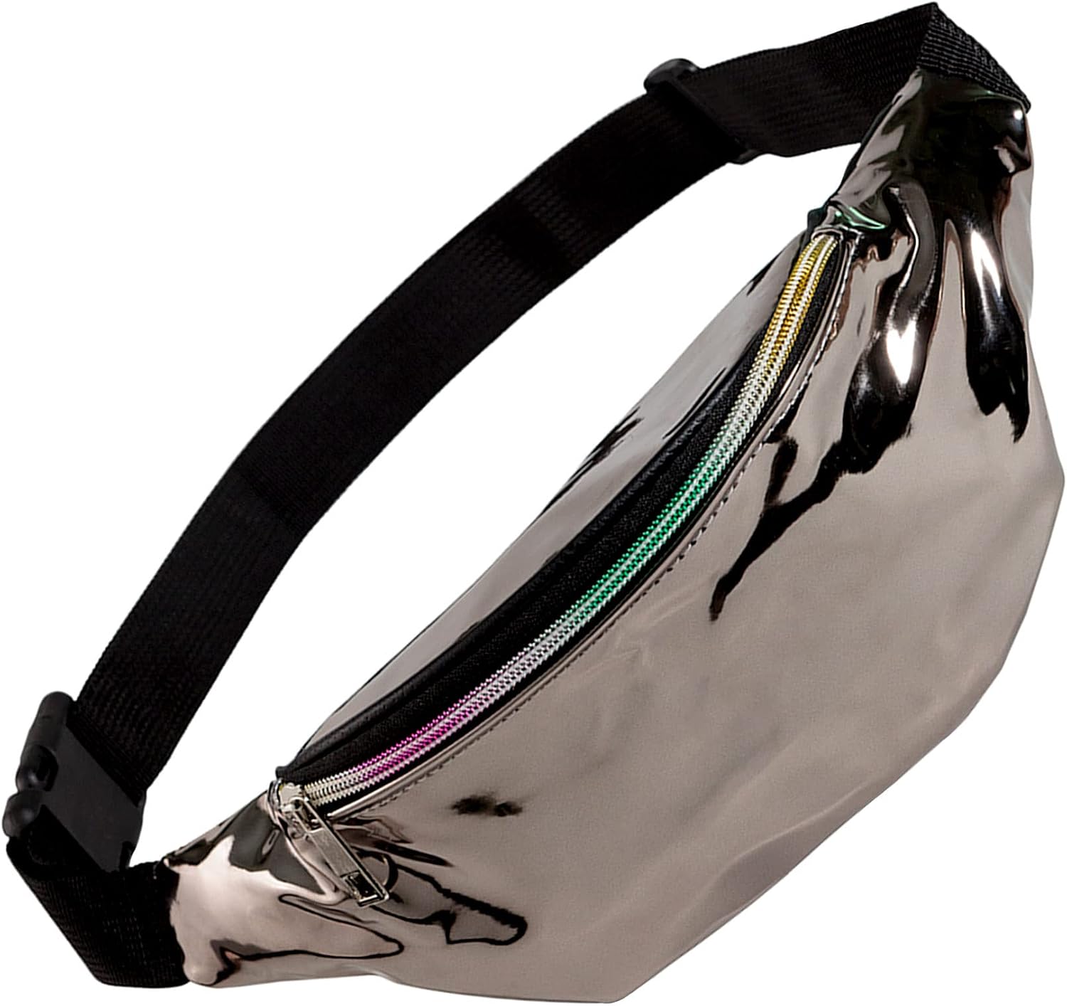 Holographic Rave Fanny Pack – Packs for Festival Women, Men – Cute Fashion Waste Bag Belt Bag (Metallic Silver)