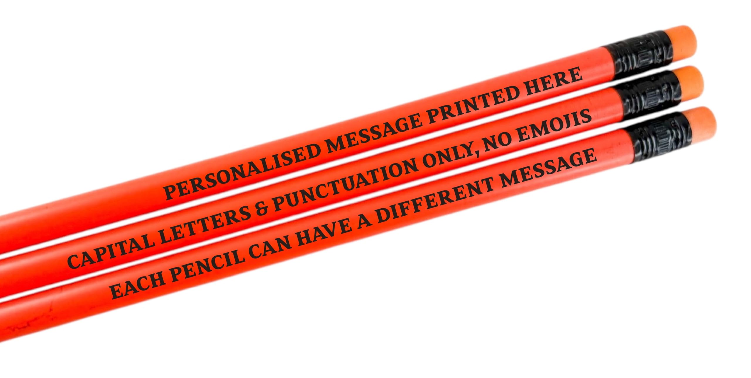 Dios Designs Personalised Pencils - Choice of Colours and Quantities (Neon Orange, 3 Pencils)