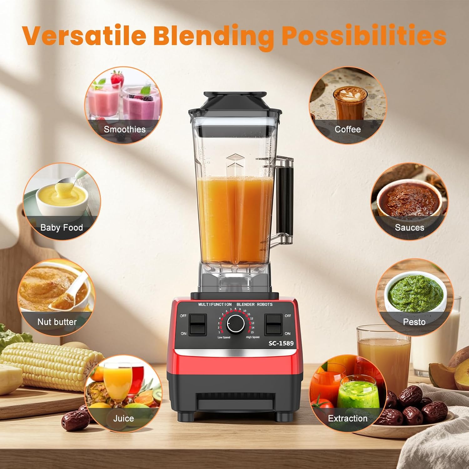 2-in-1 Blender for kitchen, 2L Food Blender with Grinding Cup 2 litres (CF0318T4) thumbnail 3