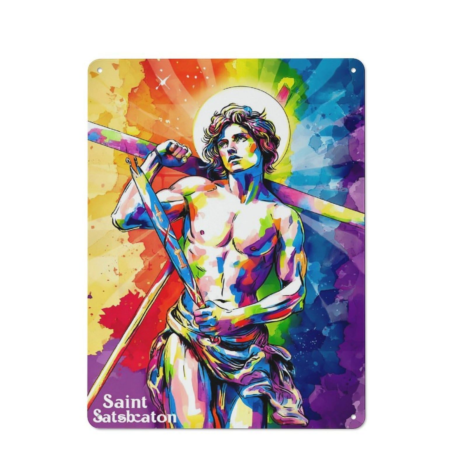 Junmoney Saint Satsocon A Colorful Iconography Vintage Metal Sign 40X30cm For Lounge Or Reading Corner, For Garage, Workshop And Man Cave Decoration