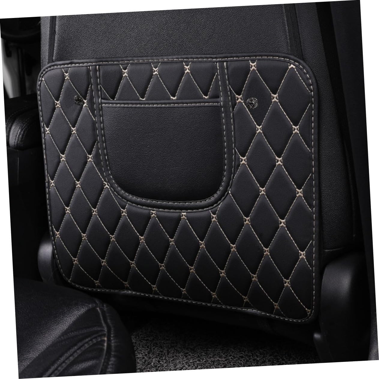 2pcs Car Kick Mats Protector for Leather Seats Pu Back Cover Storage Pockets Easy to Clean Auto Seat Protector for Suvs Trucks and Minivans
