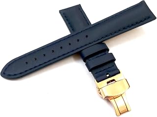 23mm Genuine Leather Dark Blue With Blue Stich Watch Band Strap for Men and Women | Comfortable and Durable Material | Deployment Rose Buckle