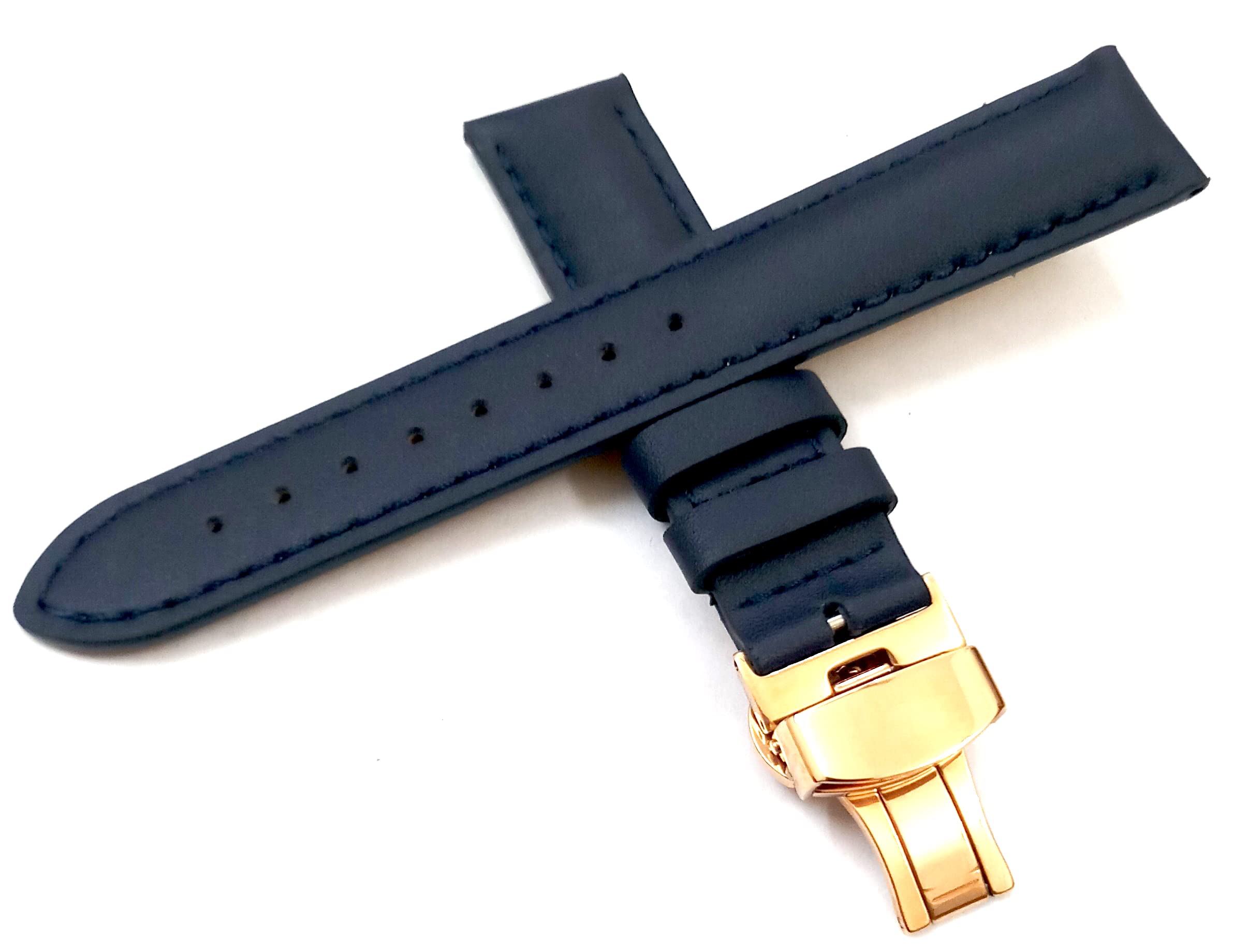 Ewatchaccessories 22mm Genuine Leather Dark Blue With Blue Stich Watch Band Strap for Men and Women | Comfortable and Durable Material | Deployment Rose Buckle (B09YRV3PB1) Amazon Price History, Amazon Price Tracker