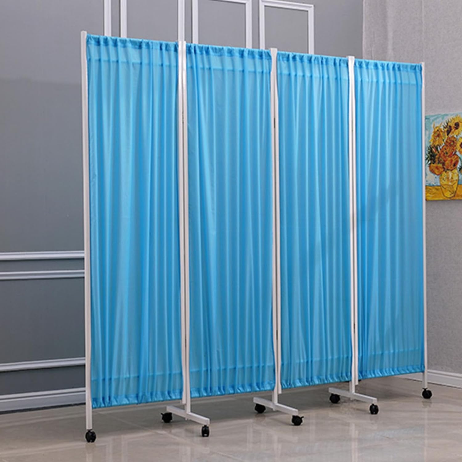 4 Panel Foldable Medical Privacy Screen - Medical Privacy Screen, Stainless Steel Medical Screen, On Wheels Curtain for Hospital Clinics Emergency Room, Ward, ICU Monitoring Room Divider(D)