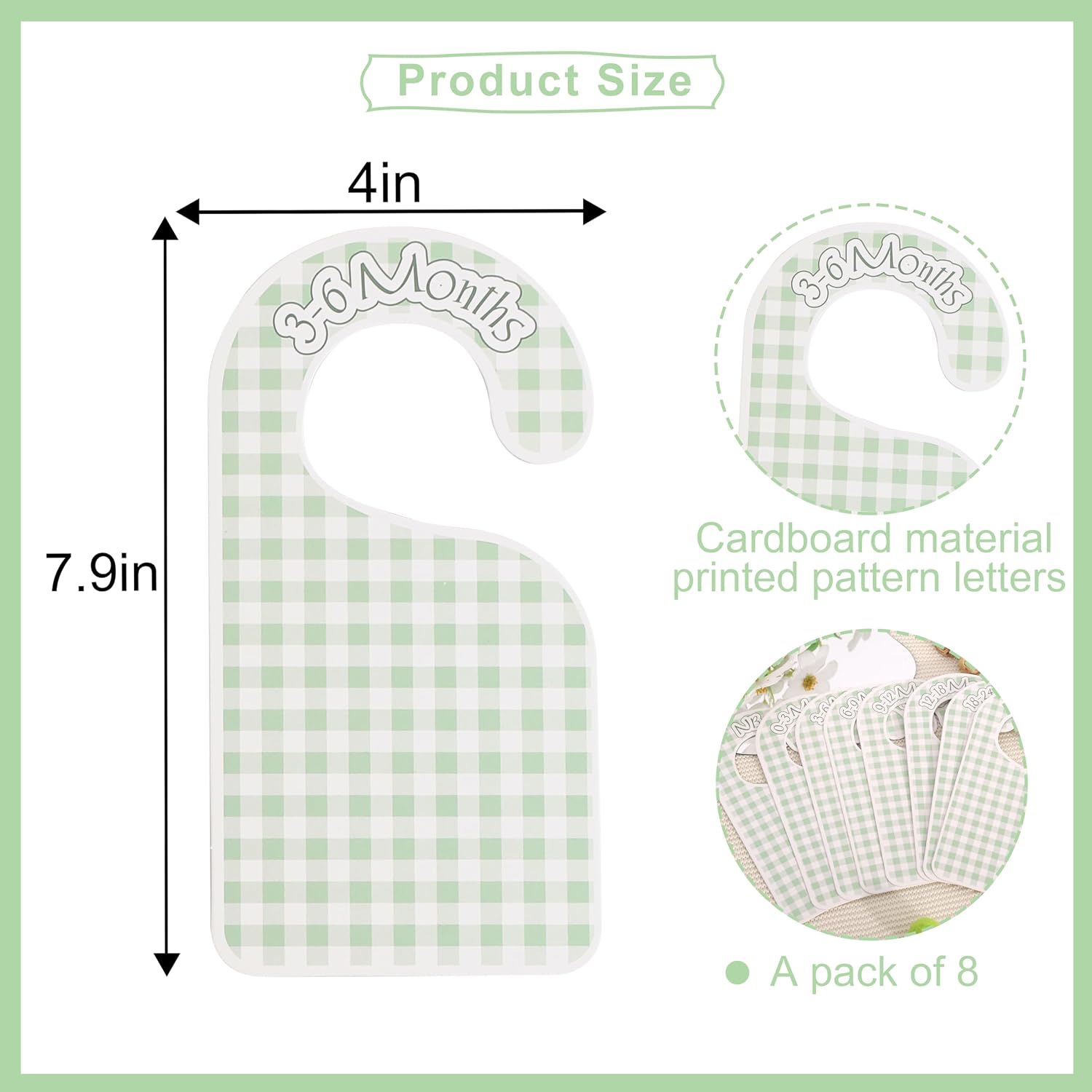 Green Gingham Baby Closet Dividers - Baby Clothes Nursery Size Organizer,Nursery Closet Dividers Newborn-24 Months (Green)
