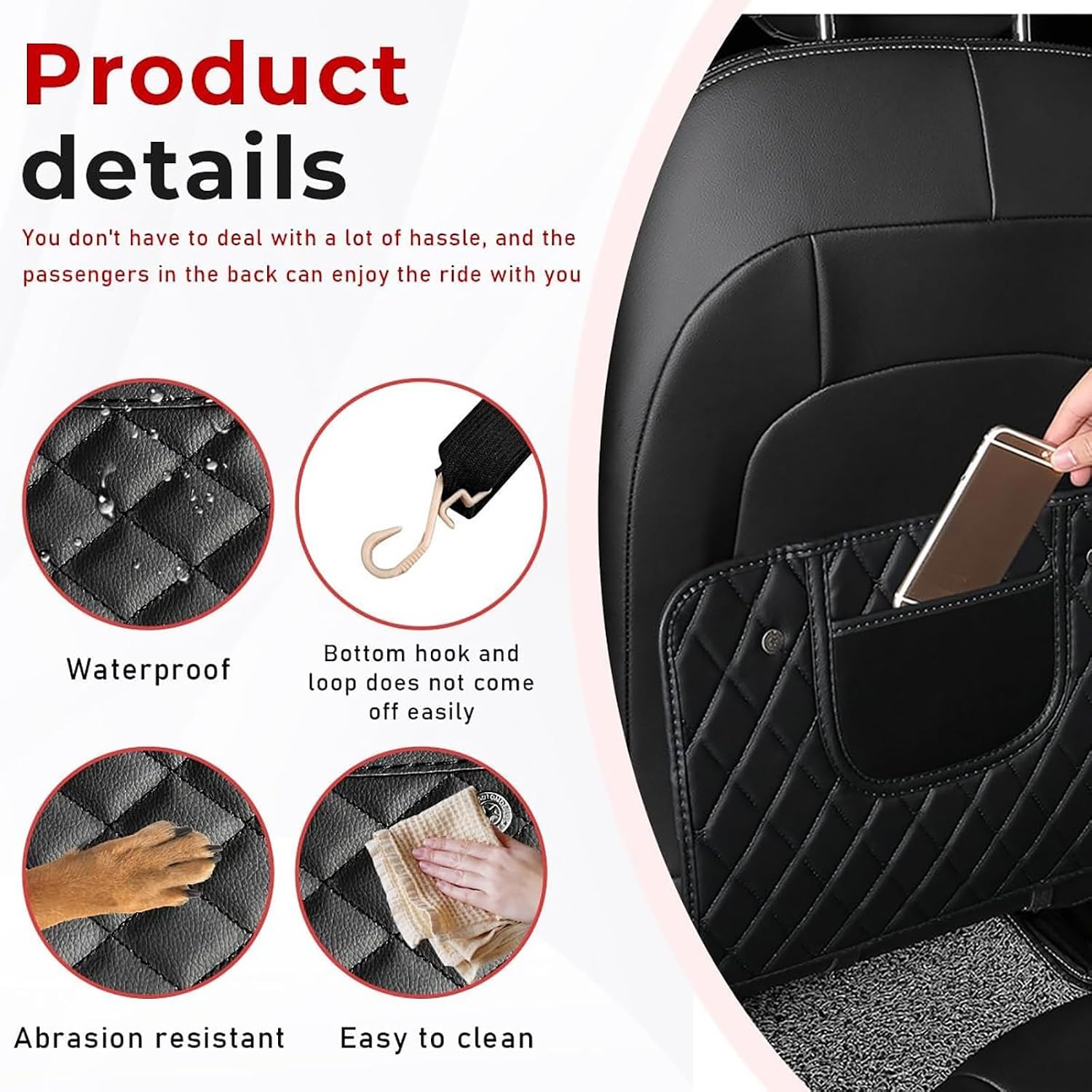 2 Pack Car Seat Back Protector for Honda HR-V 2016-2024, PU Leather Backrest Protector Anti-Kick Cover Scratches Footprints Back Seat Protector with Storage Bag Interior Accessories