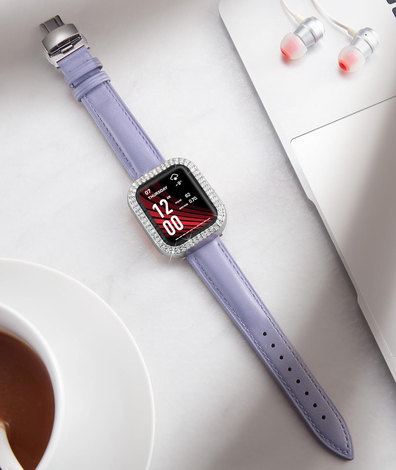 BINLUN Leather Band Compatible with Apple Watch 46mm 45mm 44mm 42mm 41mm 40mm Women Leather Strap with Glitter Diamond Case Compatible with iWatch Series 11/10/9/8/7/SE3/SE2/SE/6/5/4