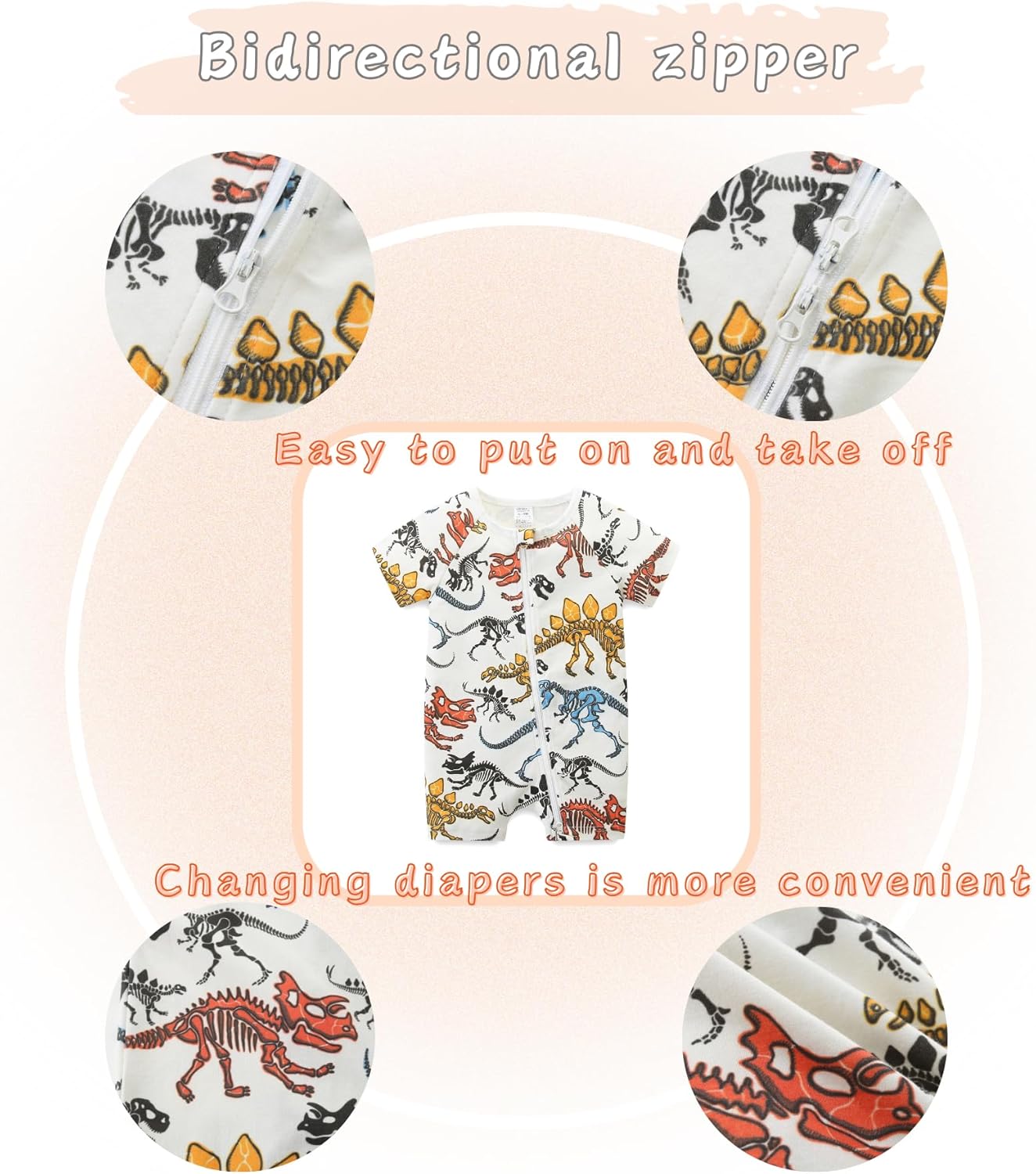 Unisex Summer Trendy 2-Pack Rompers Short Sleeve Zipped Bodysuit Infant Cotton Outfits - Image 5