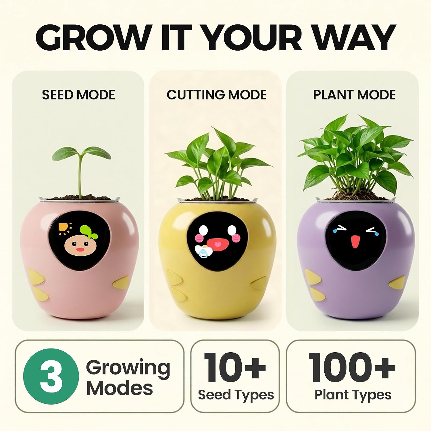 PlantBot Indoor Growing Kit with Visual Display, Interactive Seed Starter Kit with Digital Companion Growth System, 3+ Modes, 3+ Forms, 100+ Emojis (Green)