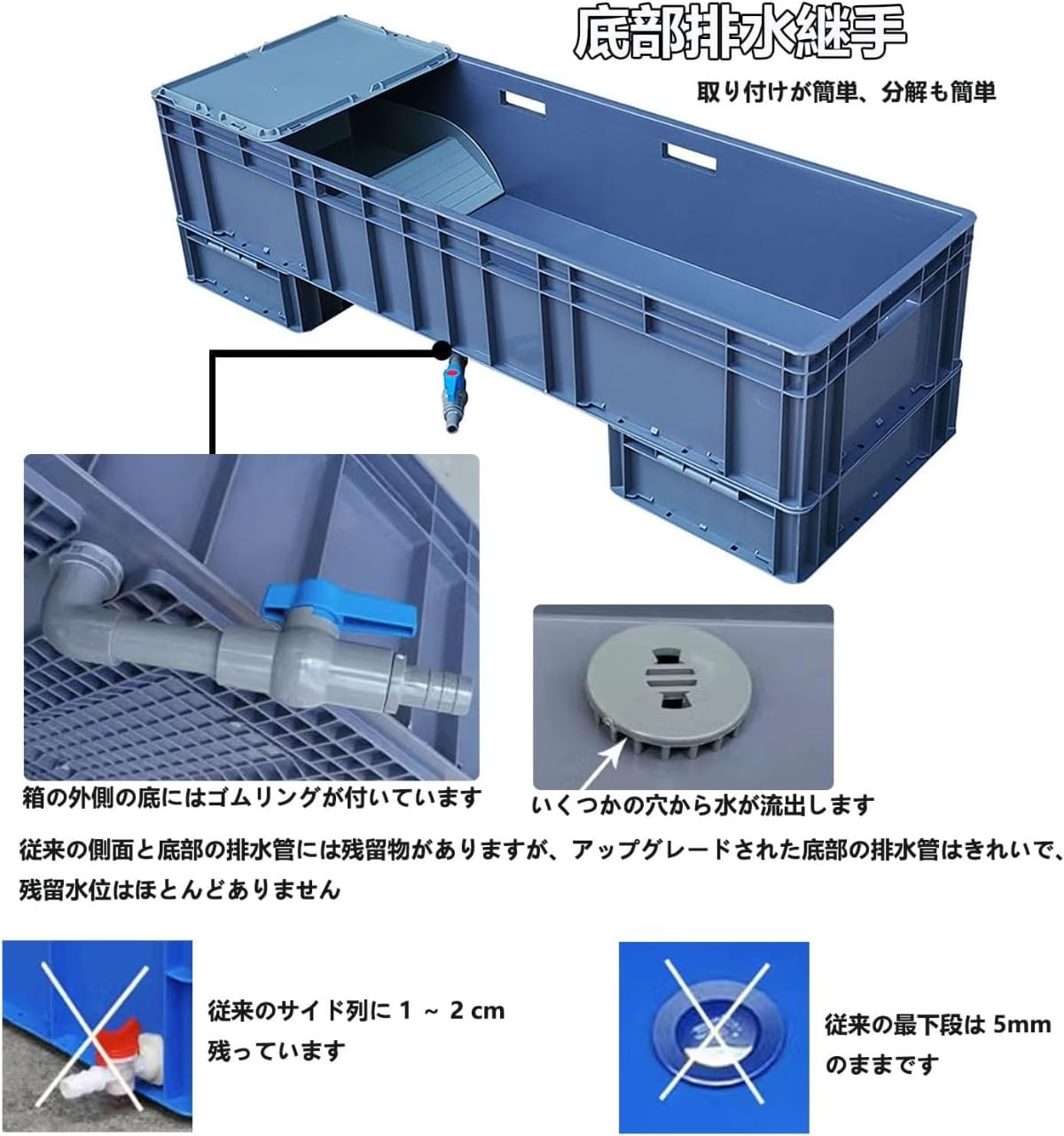 Amazon | Coodusu 大型カメ飼育ケース 亀水槽 60*40*28cm グレー