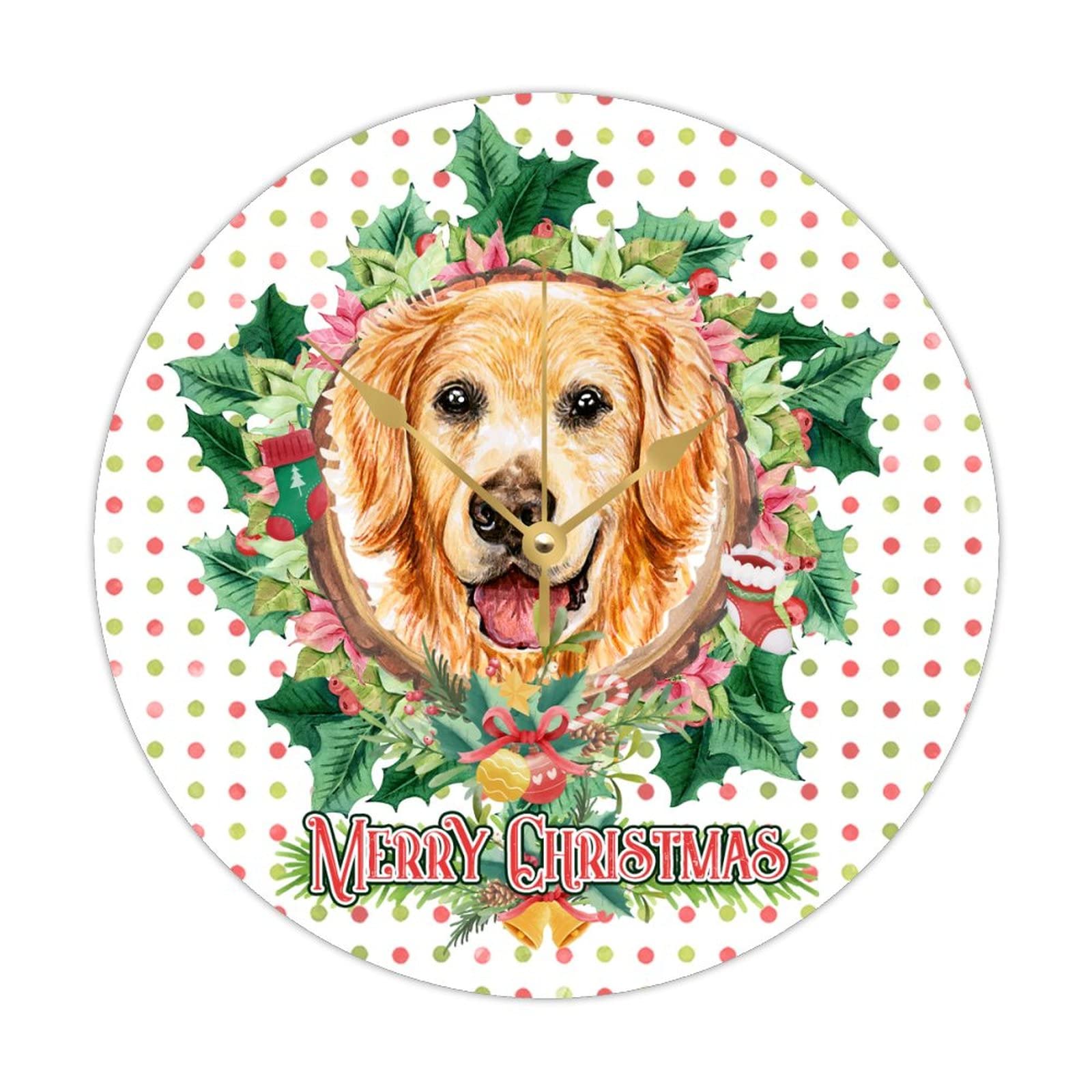 Couronne de Noël en bois pour chien, grande horloge murale ronde de salon 38,1 cm