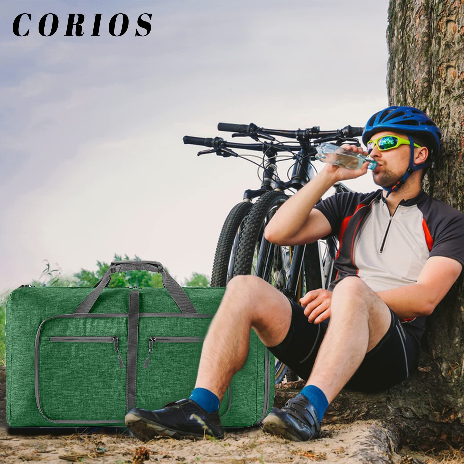 CORIOS Borsone da Viaggio Uomo/Donna 115L Pieghevole Borsa Sportiva Grande Bagaglio a Mano con Scomparto Scarpe Borsone Palestra Ultra-Leggero Piscina Palestra Weekender Pernottamento Verde Scuro