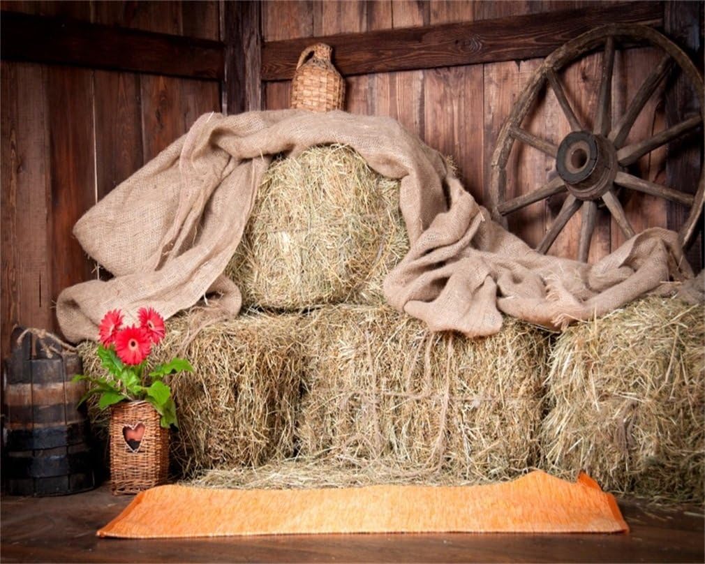 AOFOTO 7x5ft Farm Haystack Backdrop Bales of Straw Hay Rustic Barn Photography Background Newborn Baby Infant Kid Artistic Portrait Rural Ranch Stable