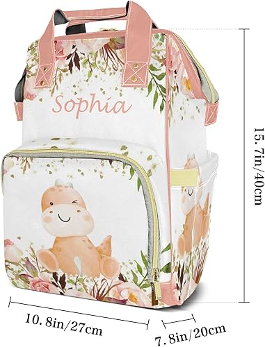Miniatura 7 de Linda mochila de pañales con diseño de conejo de hoja verde con nombre, bolsa multifunción de gran capacidad para mamá, papá, unisex, niño y niña,