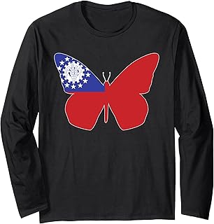 Myanmar Flag Butterfly Burma Love Burmese Culture Long Sleeve T-Shirt