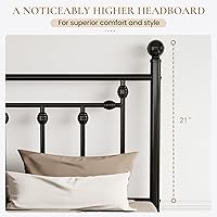 Vista 9 de SHA CERLIN Marco de cama de plataforma de metal tamaño individual de 14 pulgadas, cabecera y estribo victorianos/base de colchón de listones de Negro
