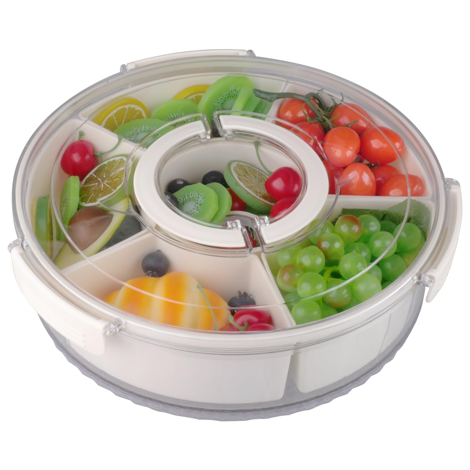 Snack Spinner con 6 Compartimentos Caja de Aperitivos con Tapa diá de 32cm Bandeja Aperitivos con Tapa Snack Box para Frutas, Refrigerios, Nueces