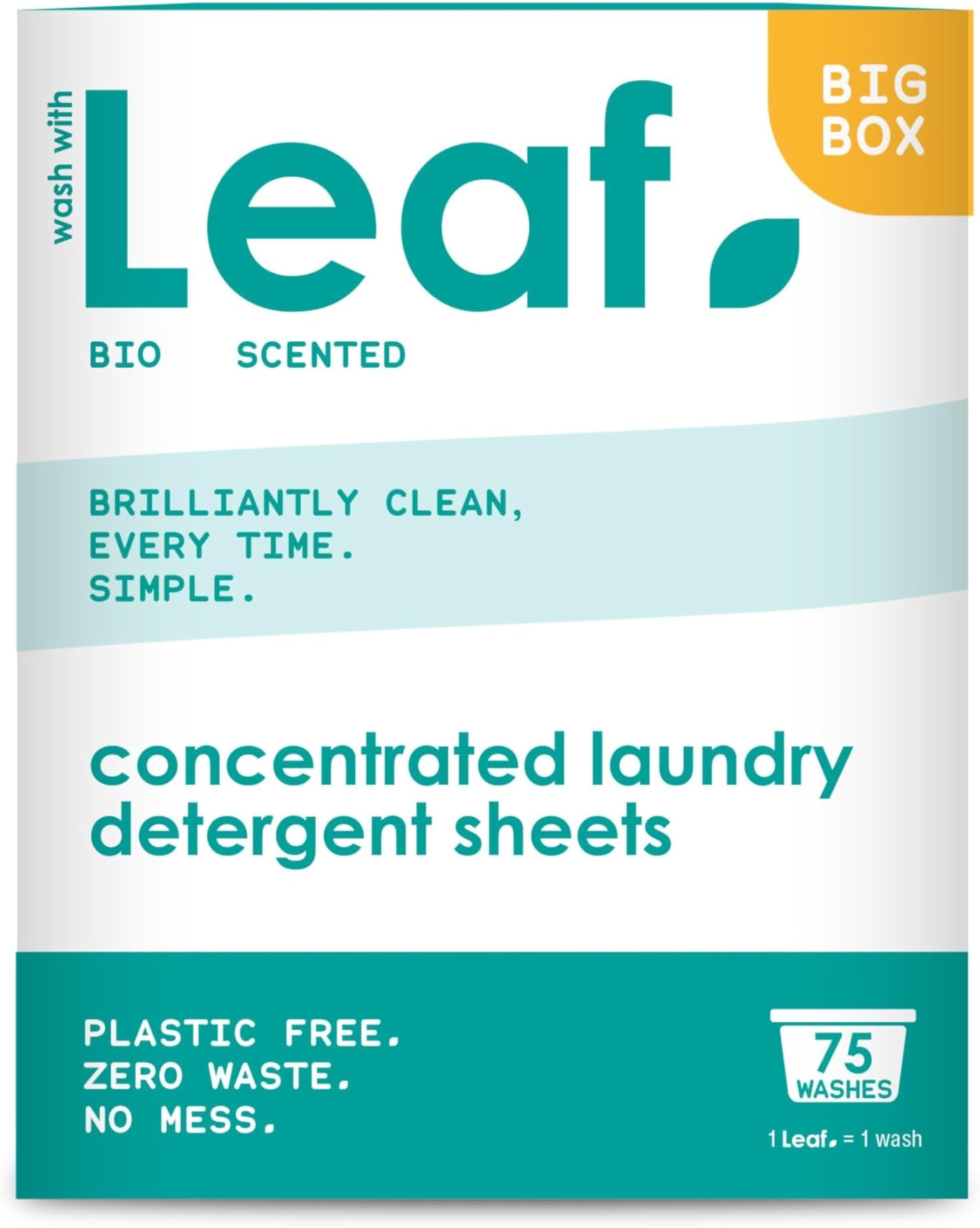 Leaf Laundry Sheets x75 Ultra Concentrated Bio Washing Detergent - Simple Detergent, Swaps Pods, Liquid, Powder, Capsules – Travel Wash, Pack Of 1