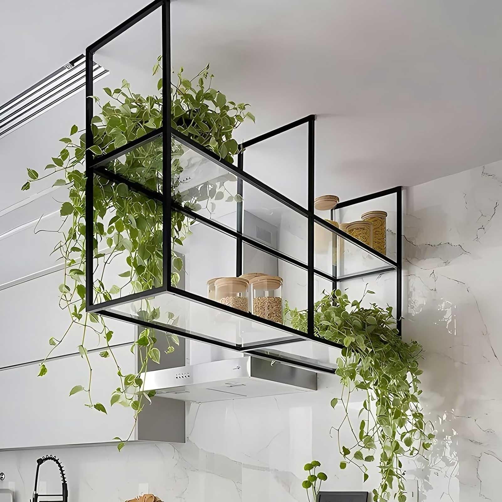 YUANCHUTOP 2-Tier Acrylic Glass Ceiling Shelf, Wall-Mounted Plant Stand & Kitchen Rack, Decorative Flower Pot Display for Balcony & Bar (60x30x80cm)