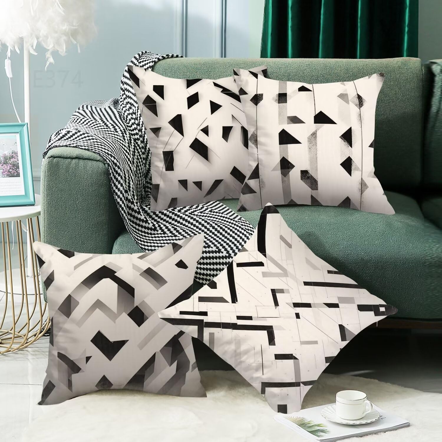 Beige Federe Cuscini Divano 50x50cm,4 Pack Semplice Estate Esterno Cuscini per Divano,Doppio Lato Quadrato Morbido Cuscini Divano,per Divano Soggiorno Sedia Autunno Dekoration Cuscino,Regali LY-374