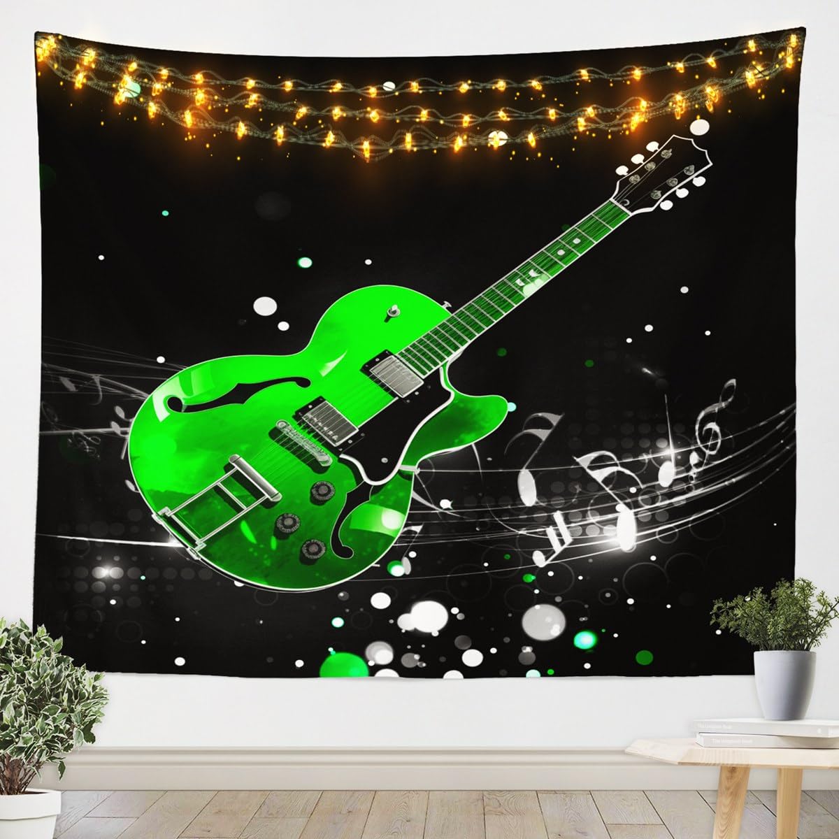 3D Electric Guitar Tapestry Green Guitar Tapestries Art Home Decoration Bedroom Decor Living Room Door Music Notes Tapestry Wall Hanging Rock Music