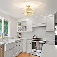 Vista 3 de Crystal Ceiling Light Fixture, Modern Semi Flush Mount Light, Gold Lighting Fixtures Ceiling Chandelier for Kitchen, Bedroom, Dining Room, Hallway